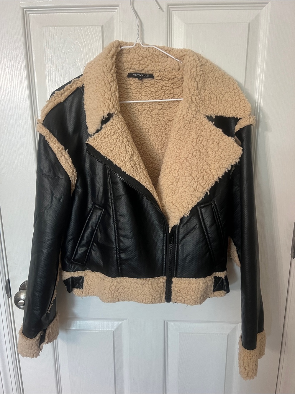 NWOT faux leather and Sherpa jacket